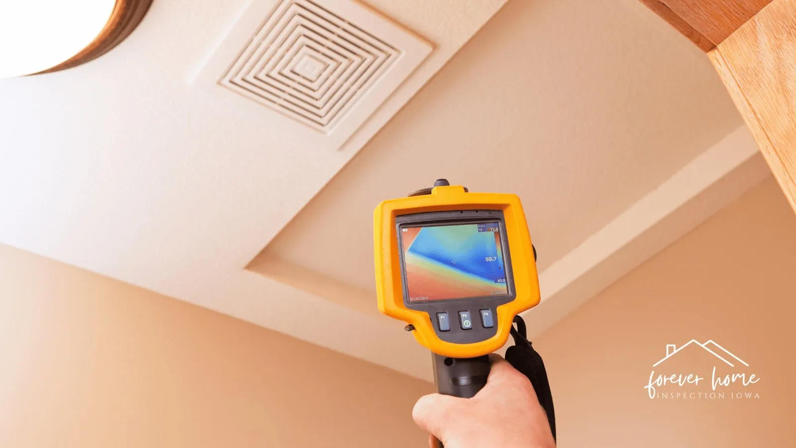 Thermal imaging camera aimed at a ceiling vent