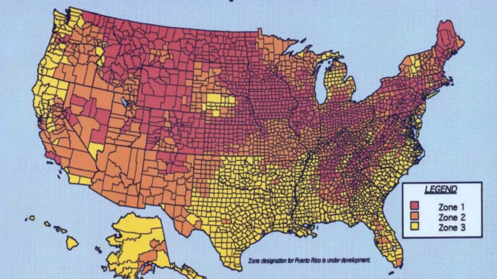EPA map of radon zones across the United States